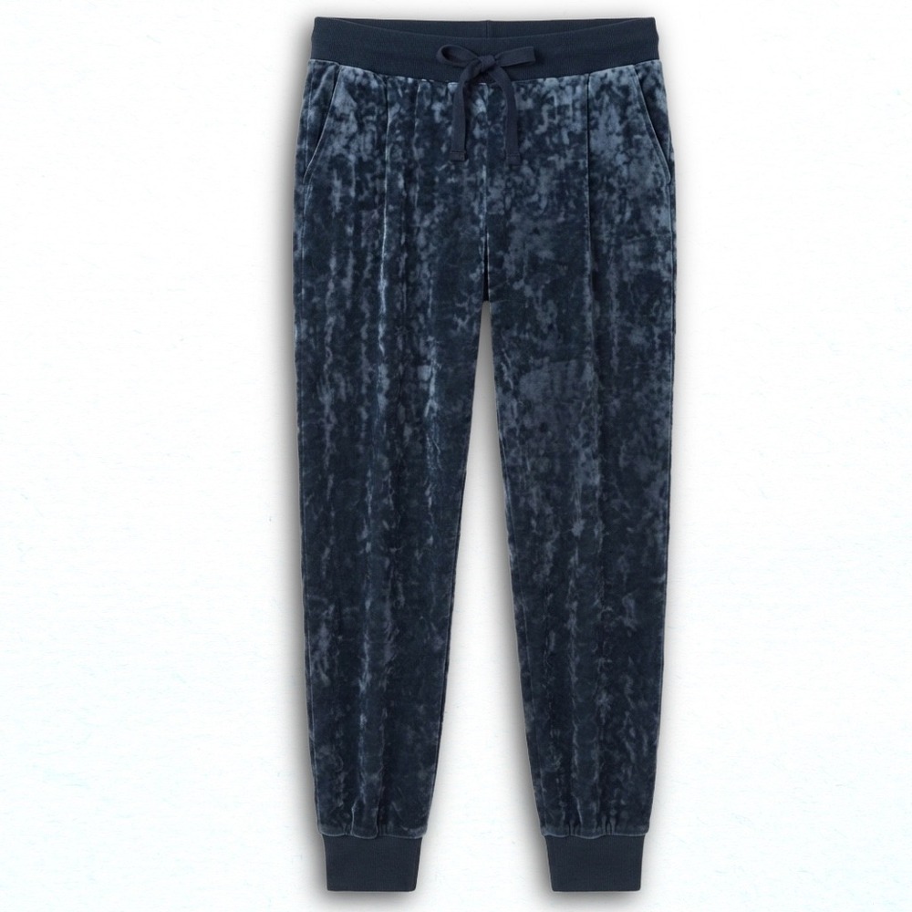 Aerie Women Navy Blue Crushed Velvet Joggers Drawstring Waist Pockets Size S